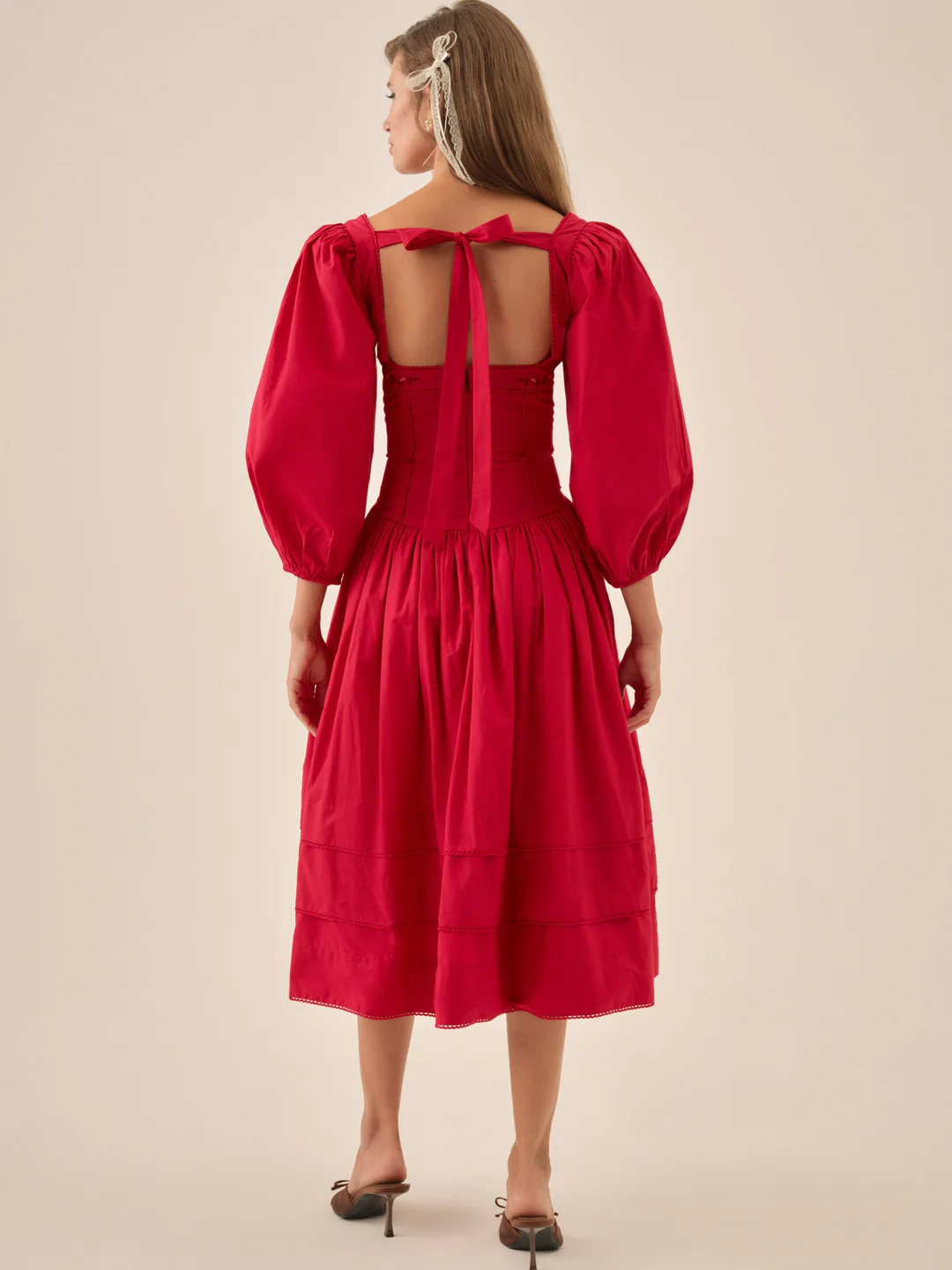 Betsy Bow Midi Dress — Red