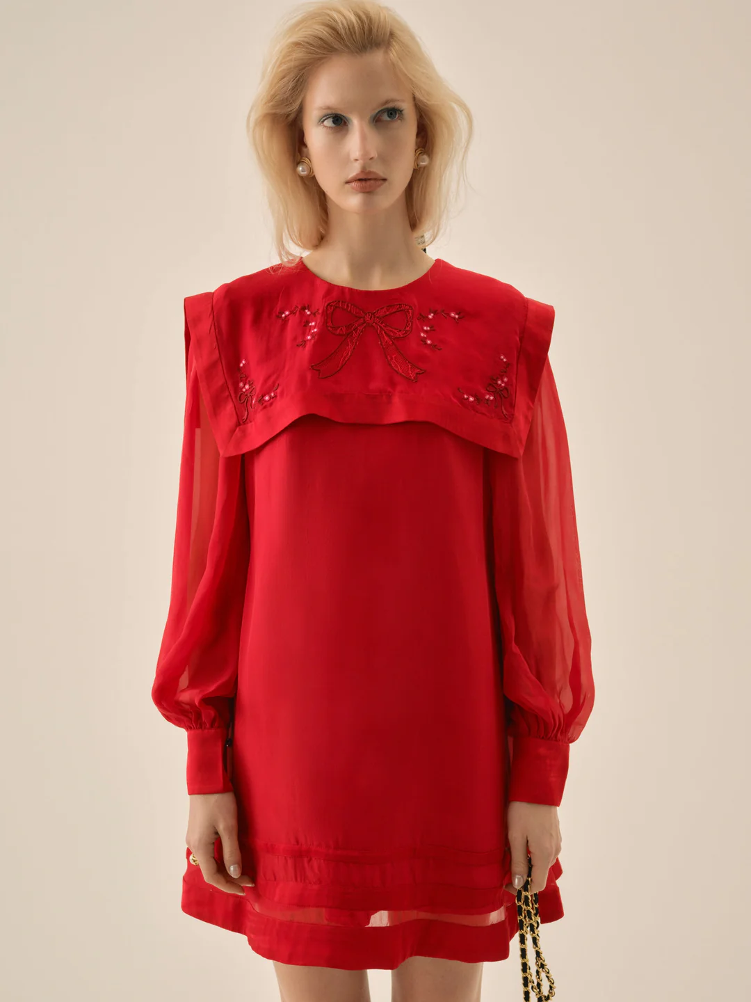 Betsy Bow Mini Dress — Red