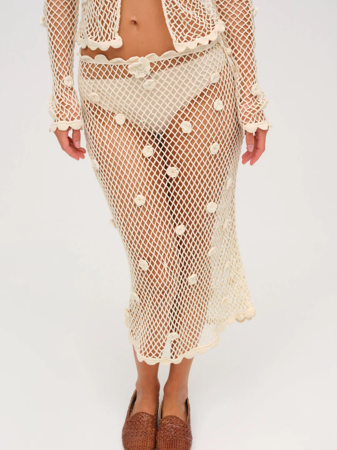Betty Bouquet Knit Midi Skirt — Cream