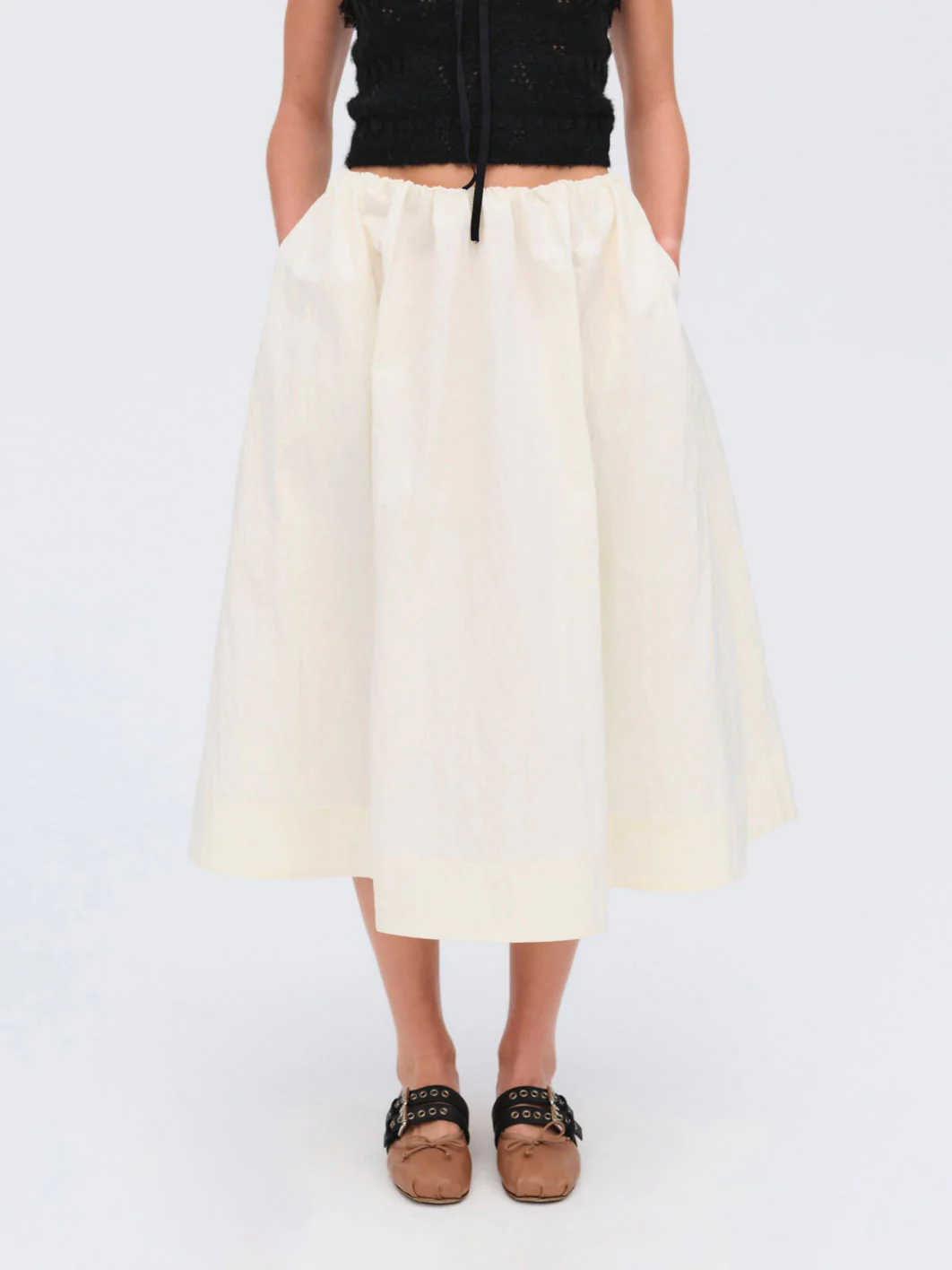 Billie Poplin Midi Skirt — Cream