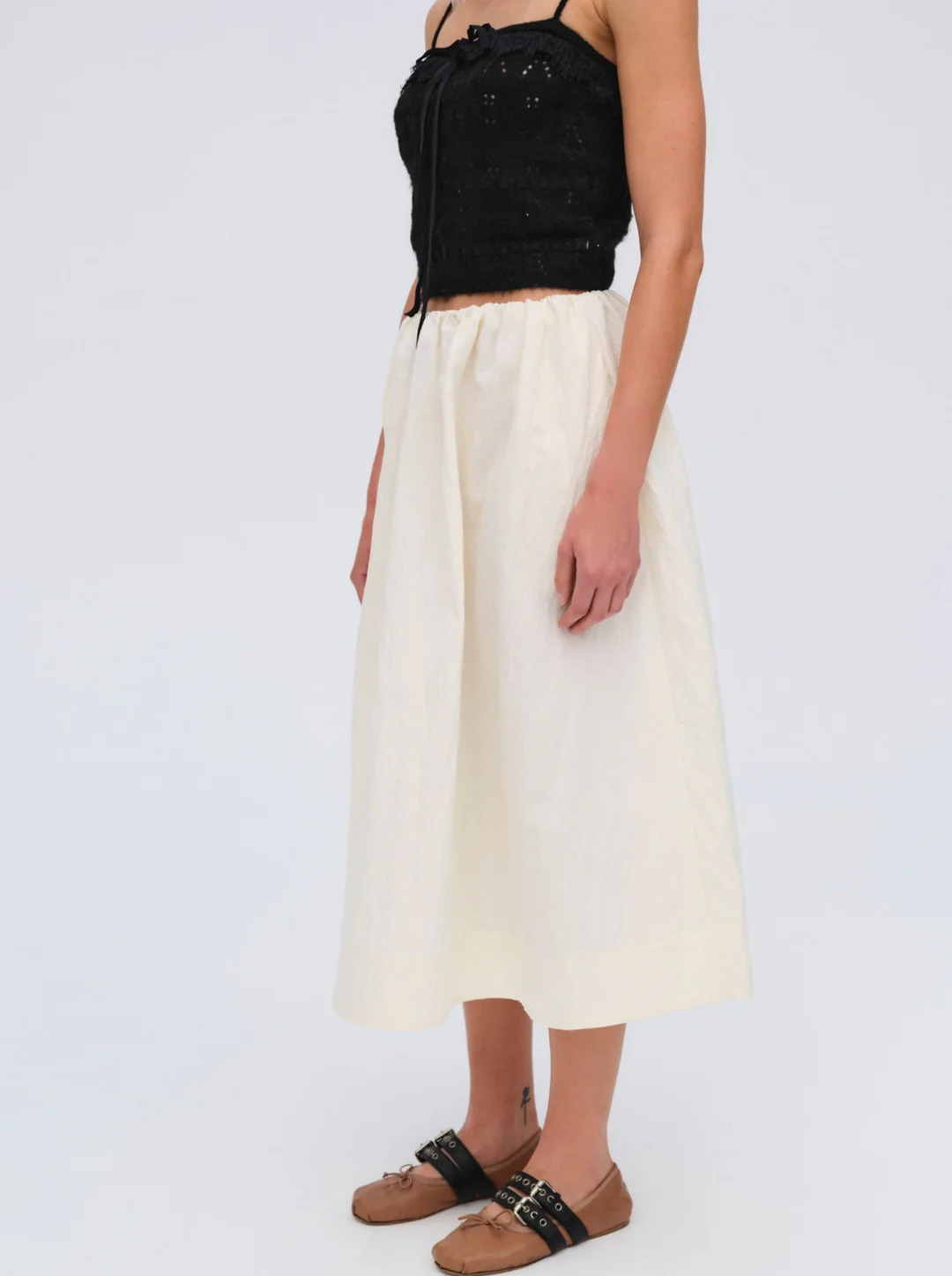 Billie Poplin Midi Skirt — Cream