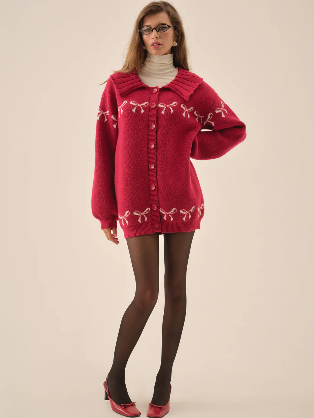 Bow Intarsia Knit Sweater — Red 4 Bow Intarsia Knit Sweater — Red