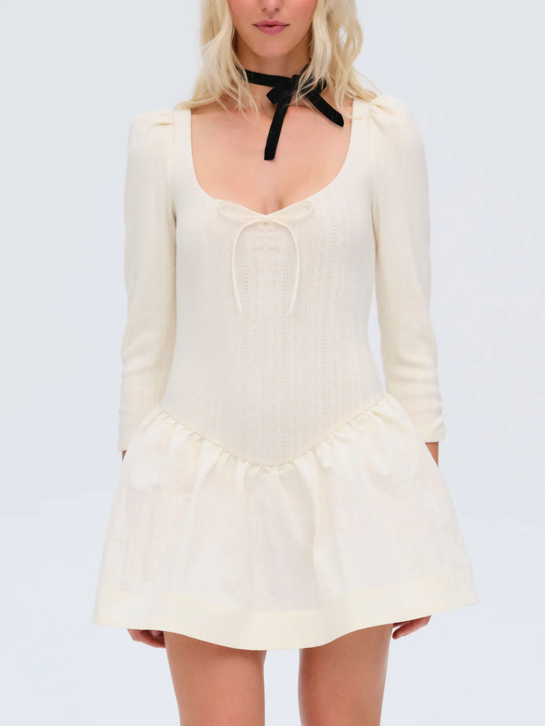Aliyah Pointelle Mini Dress — Cream