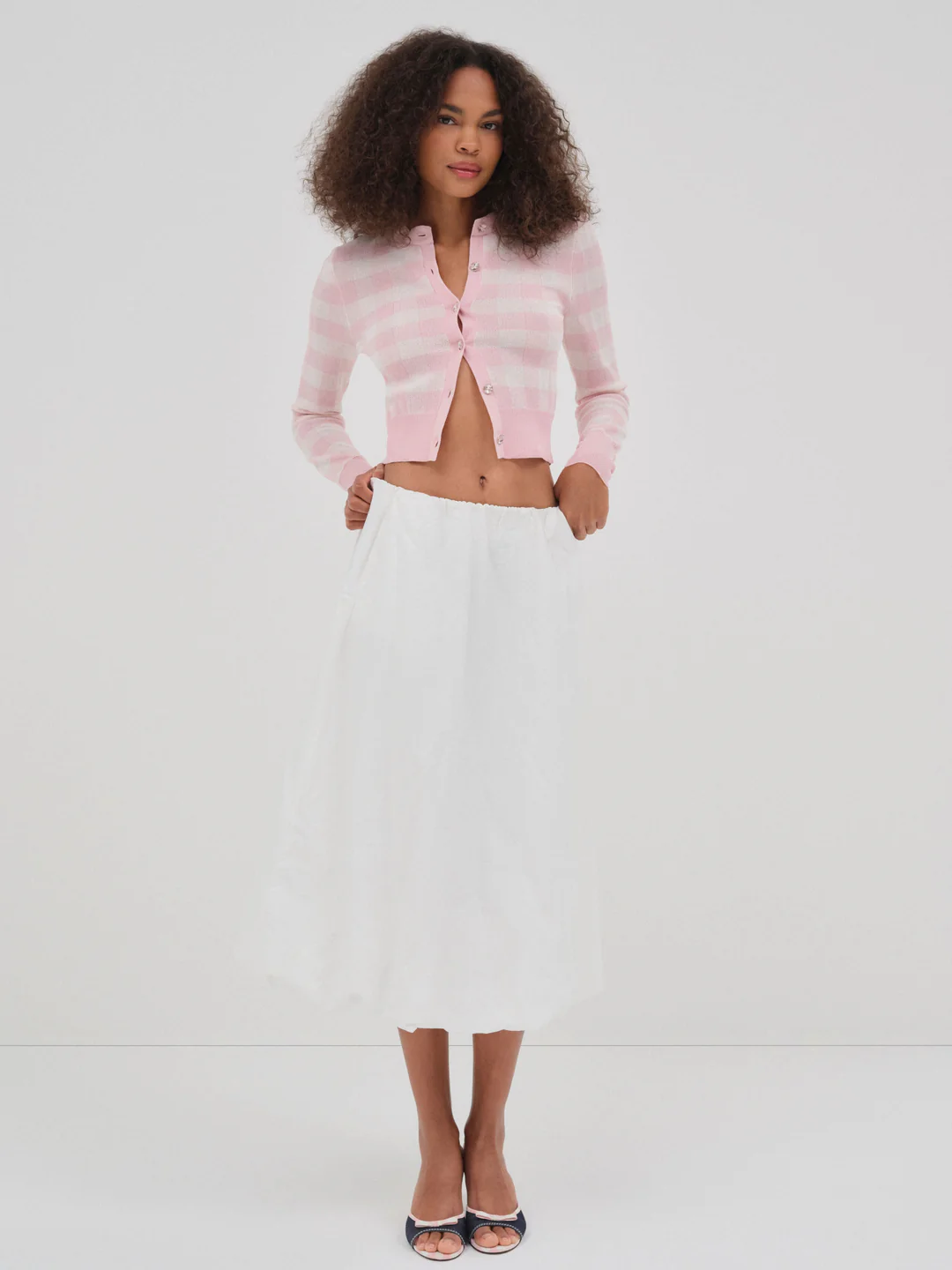 Brushed Gingham Knit Cardigan — Pink