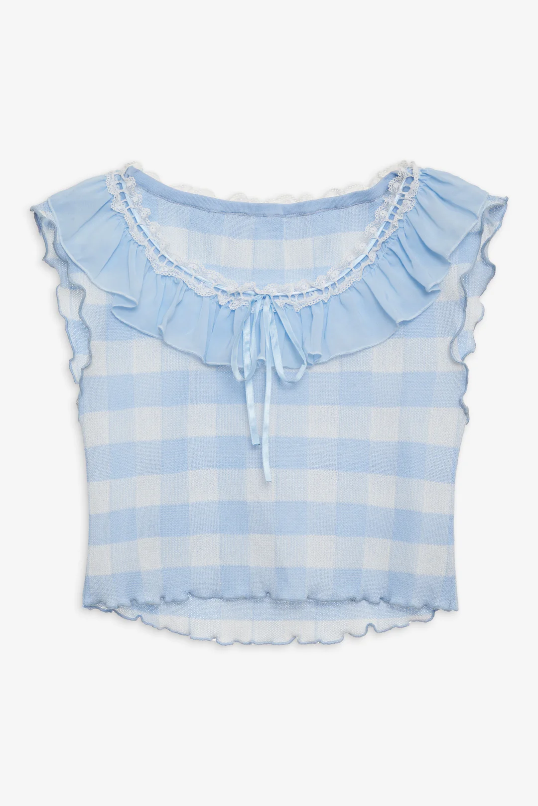 Brushed Gingham Knit Top — Blue
