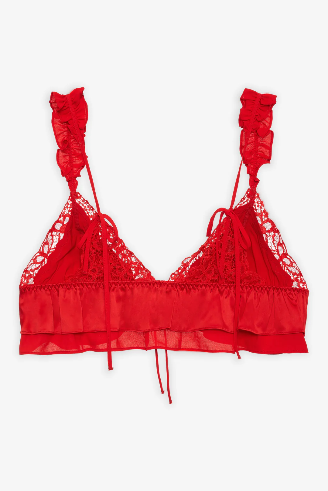 Butterfly Lace Ruffle Bralette — Red