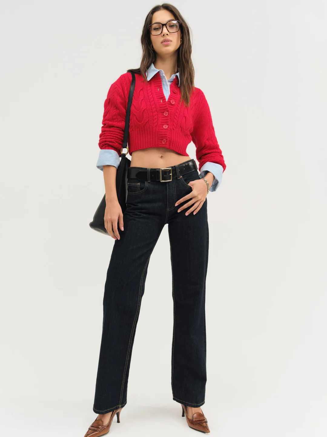 Camille Cable Knit Cardigan — Red 4 Camille Cable Knit Cardigan — Red
