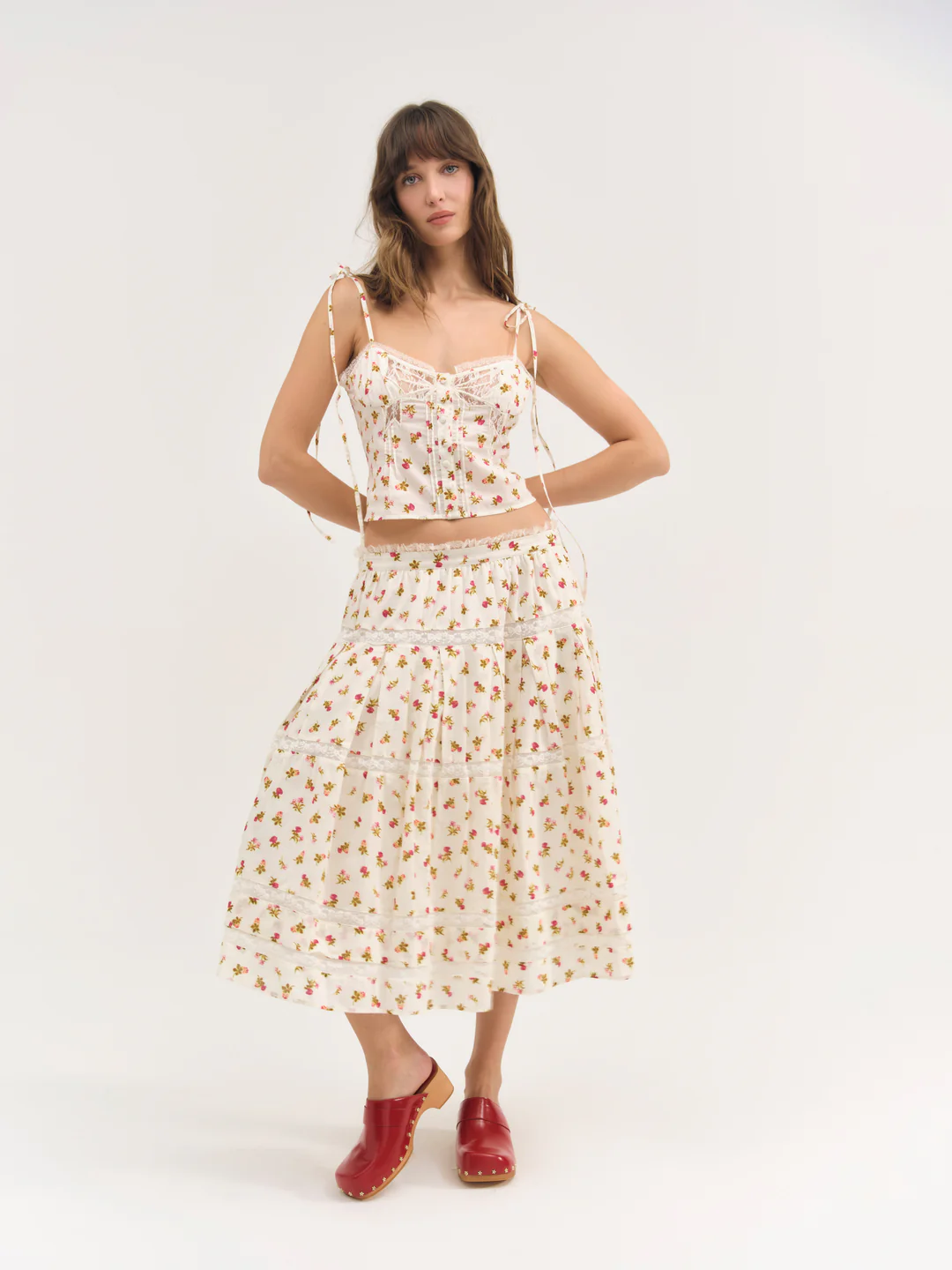 Adahlia Floral Midi Skirt — Cream