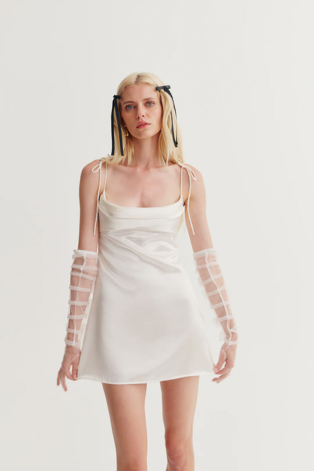 Ambre Mini Dress W/ Gloves — White