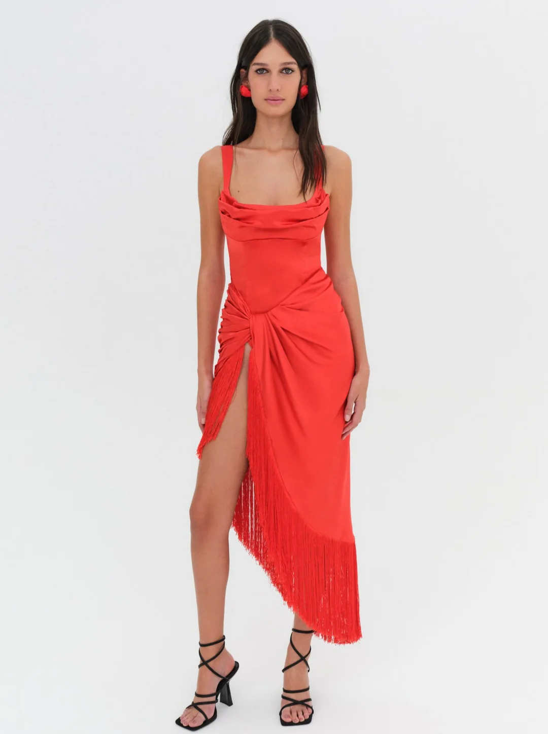 Anisa Fringe Midi Dress — Red