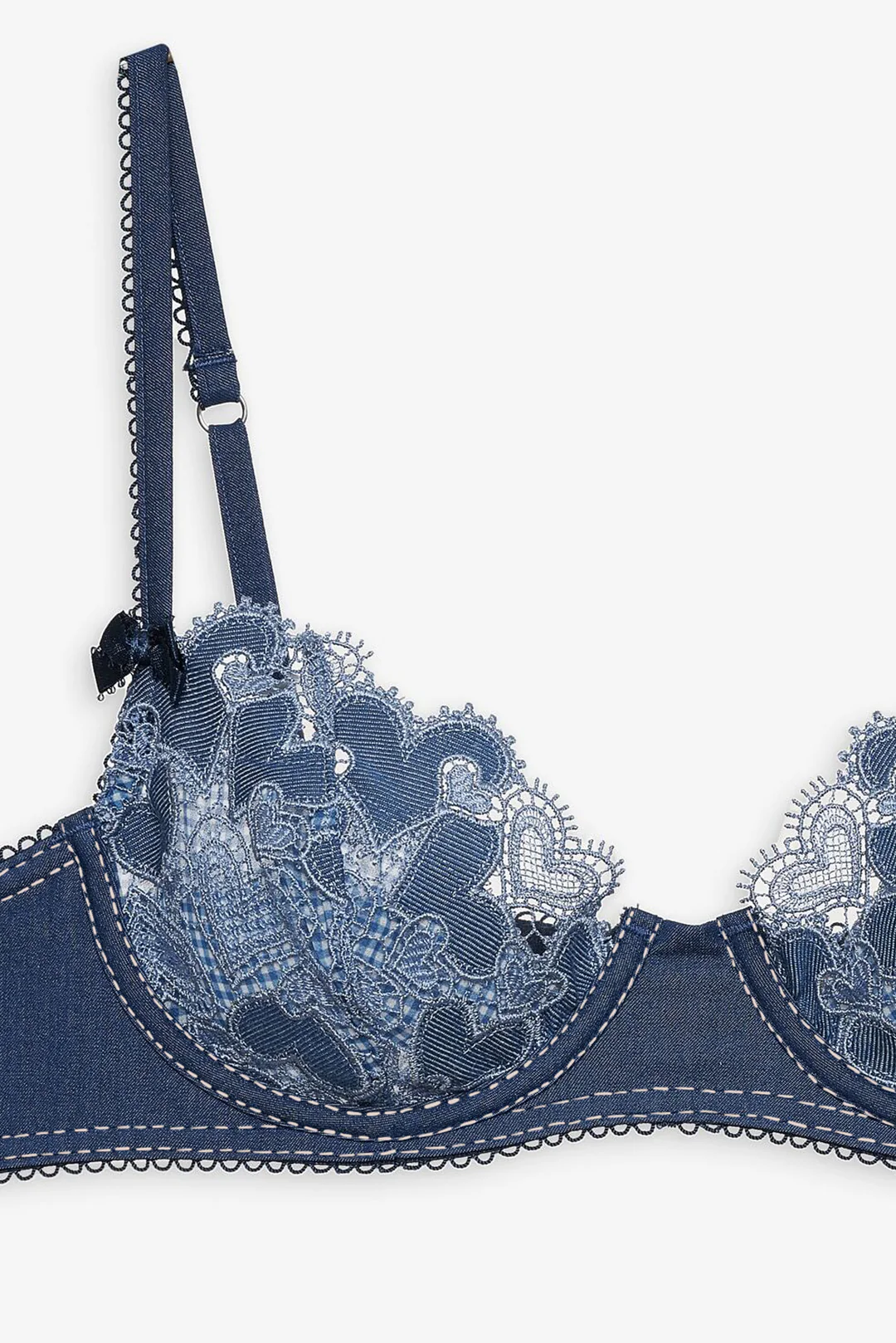 Denim Hearts Underwire Bra — Blue