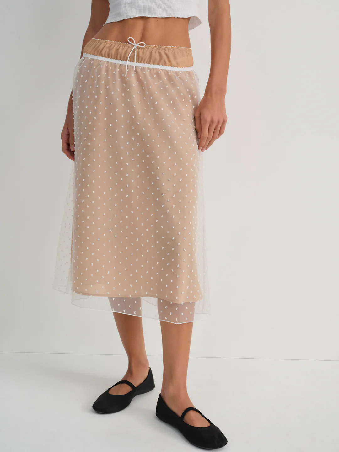 Devon Dot Midi Skirt — White