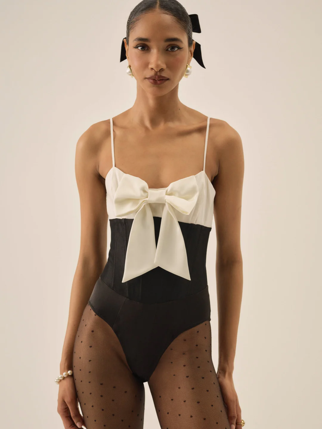 Emalie Taffeta Bodysuit — Black