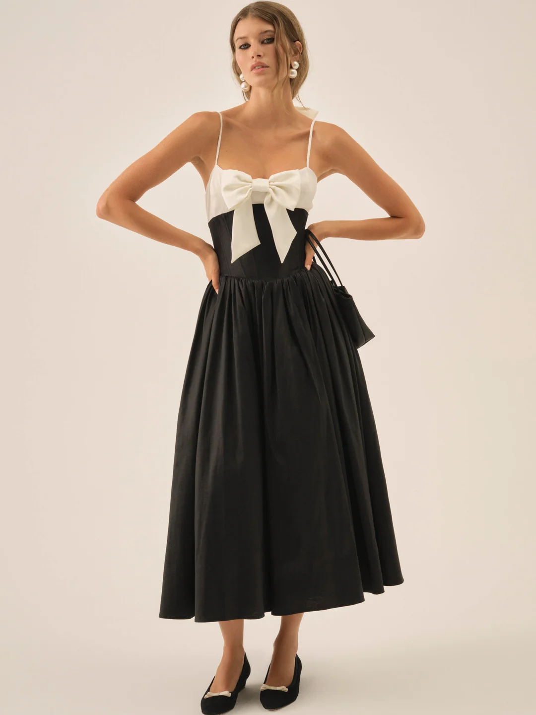 Emalie Taffeta Midi Dress — Black