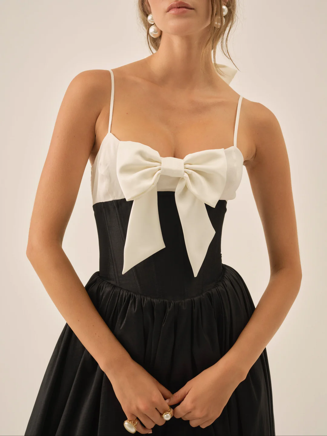 Emalie Taffeta Midi Dress — Black