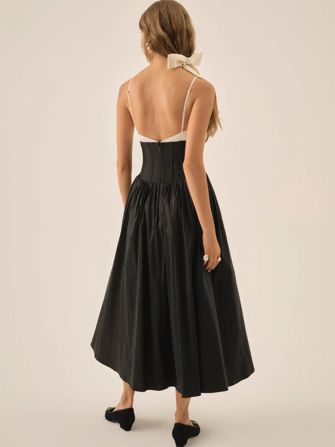 Emalie Taffeta Midi Dress — Black 3 Emalie Taffeta Midi Dress — Black
