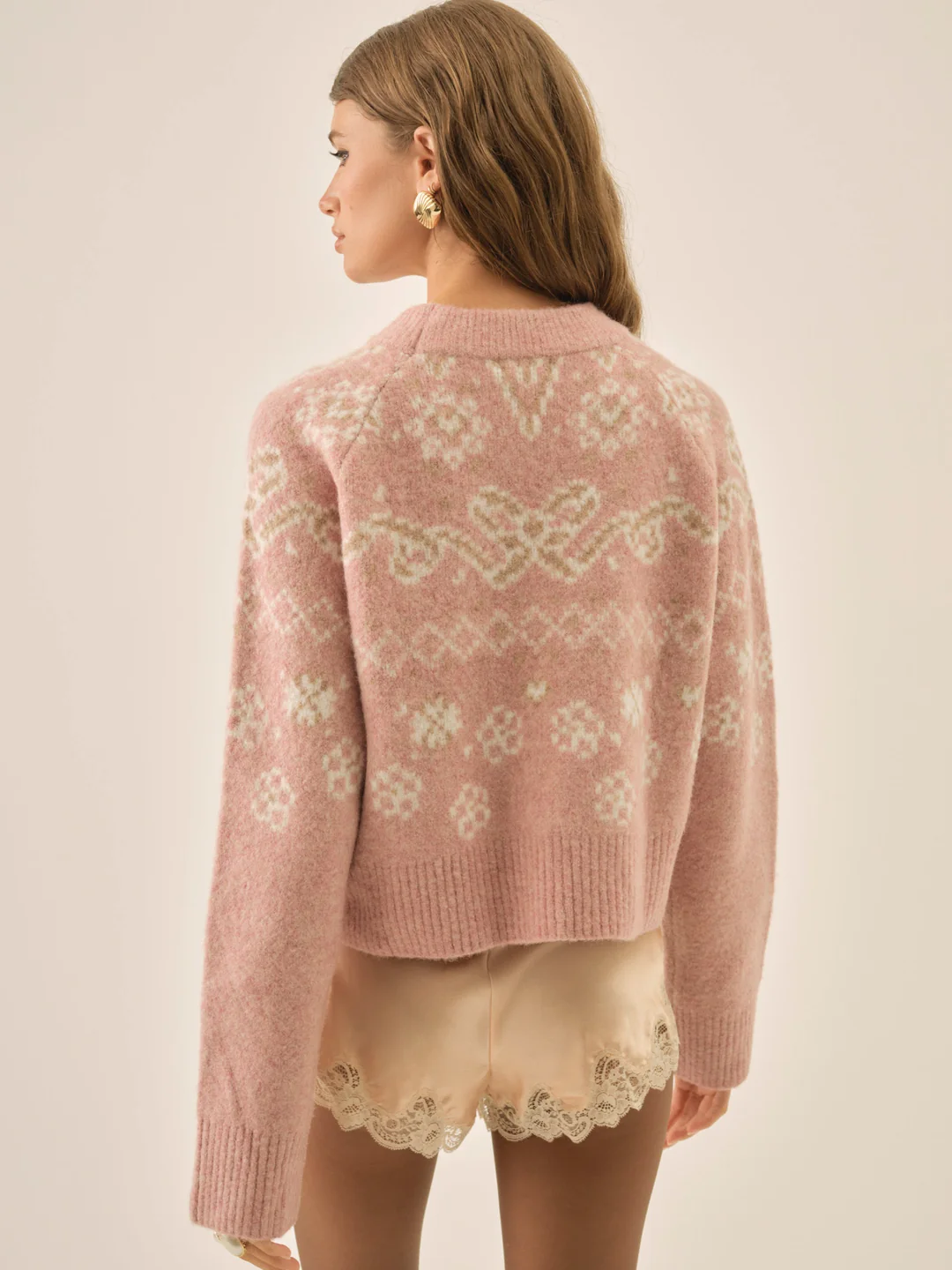 Arabella Intarsia Pullover Sweater — Pink