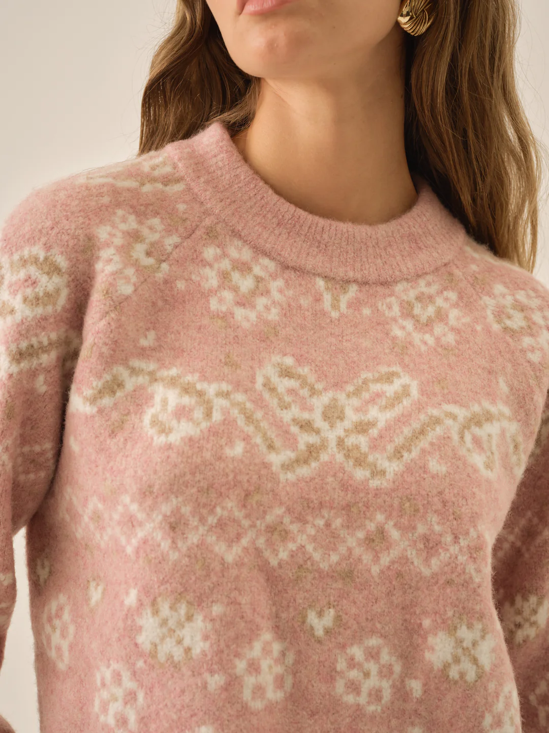 Arabella Intarsia Pullover Sweater — Pink