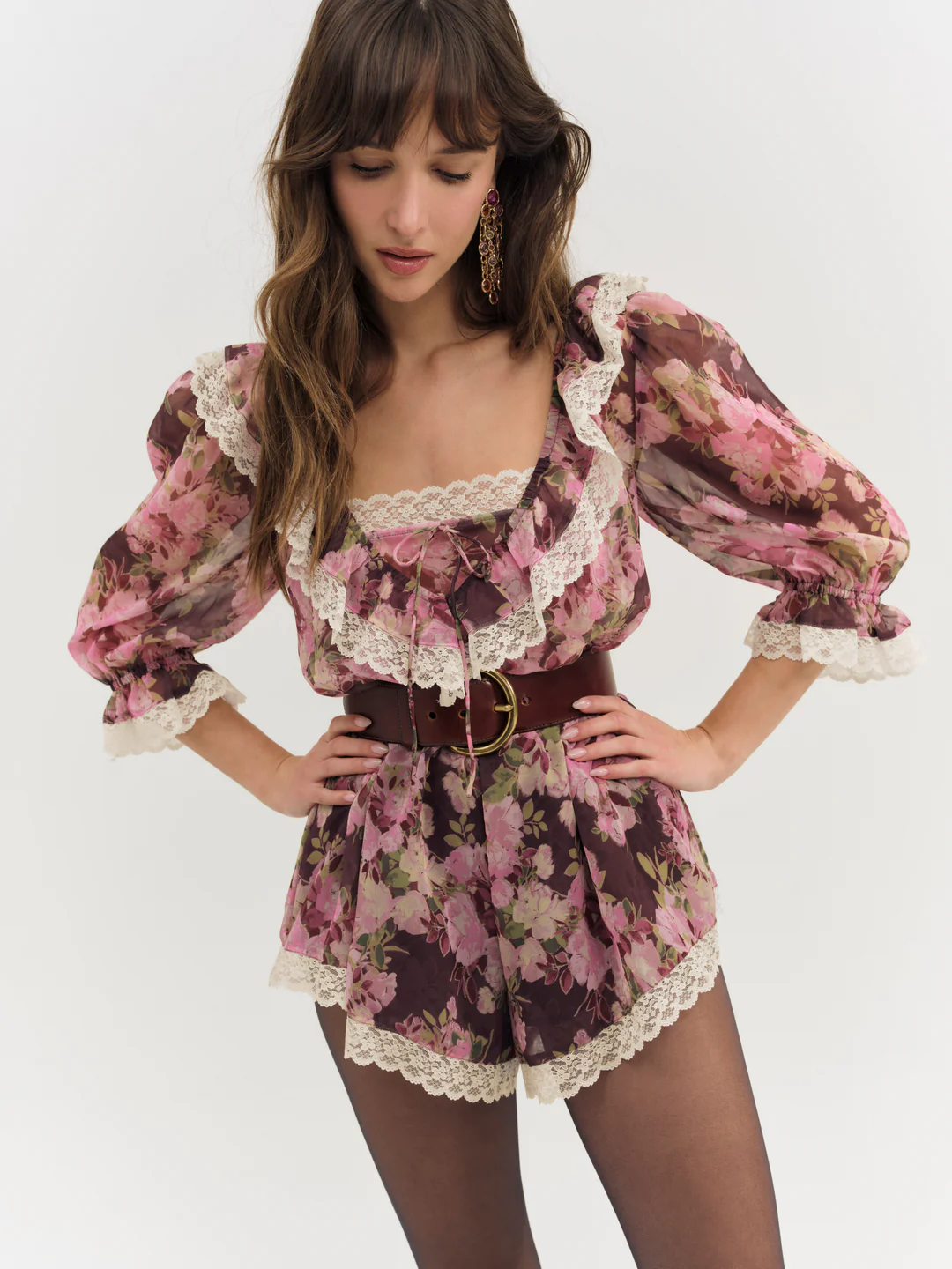 Adeline Floral Romper — Brown