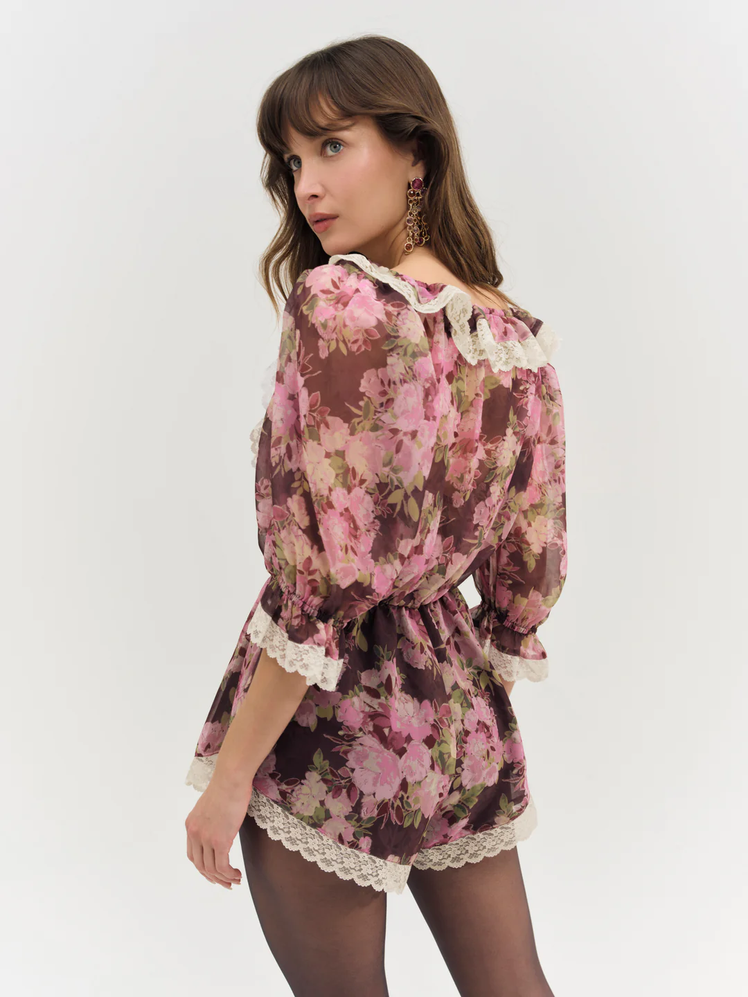 Adeline Floral Romper — Brown
