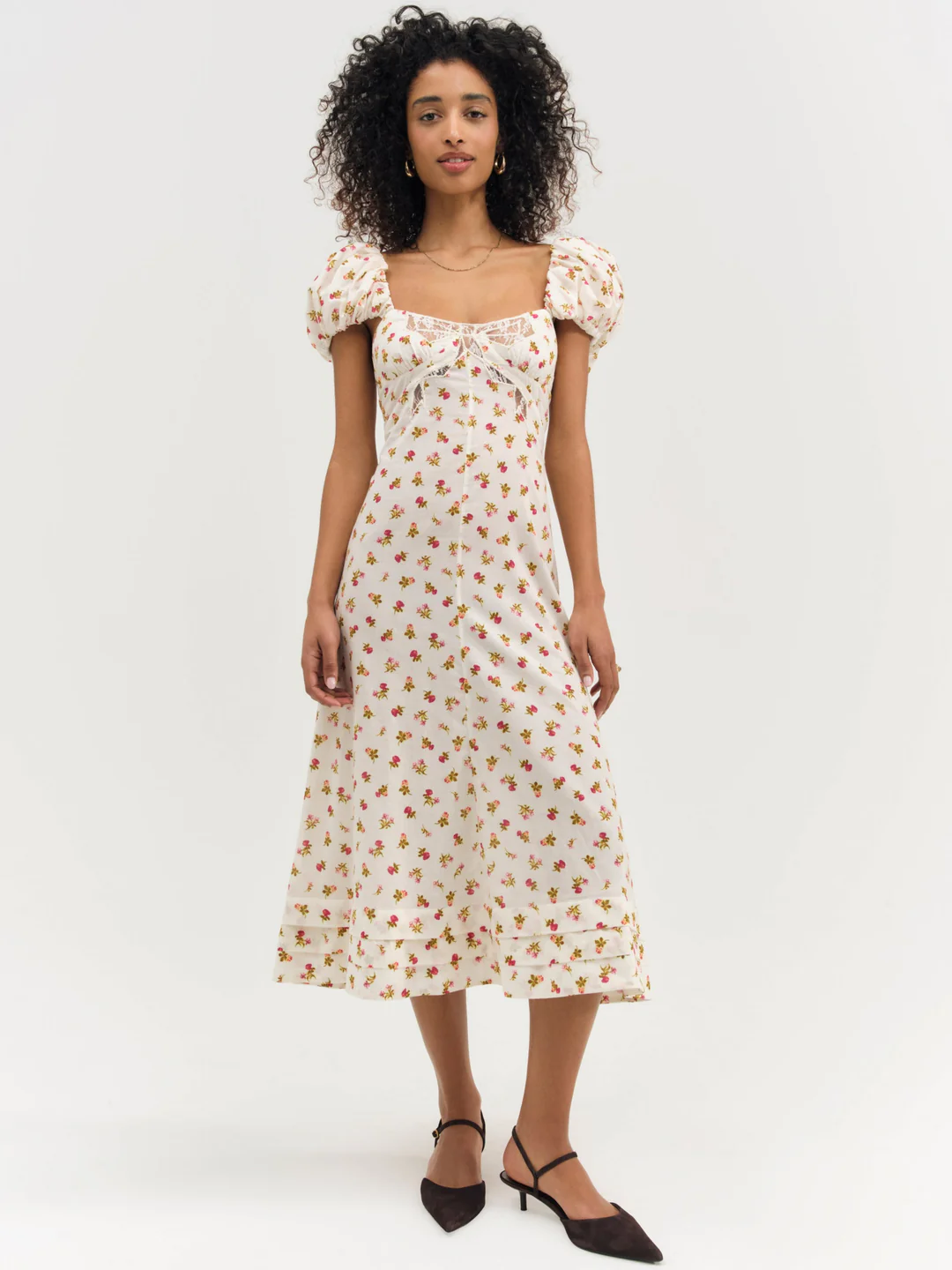 Adahlia Floral Midi Dress — Cream