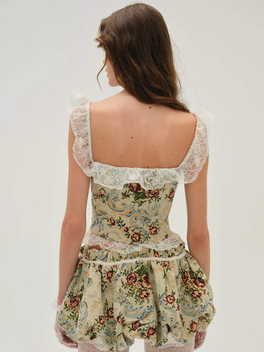 Baroque Jacquard Mini Bubble Skirt — Blue