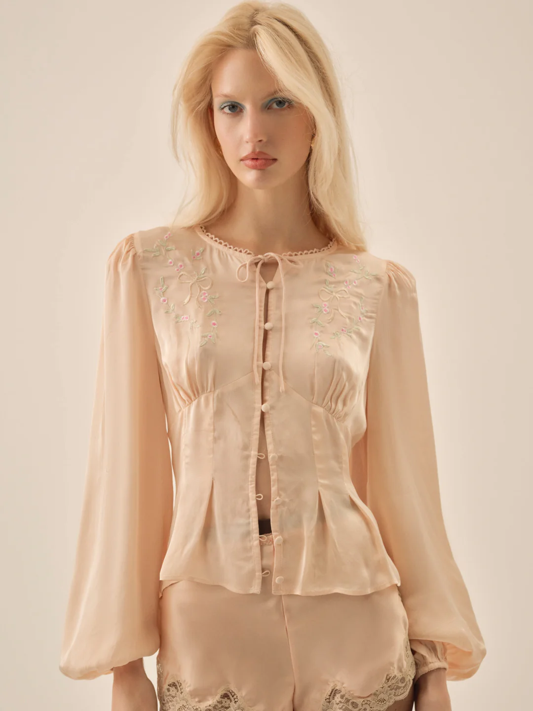 Betsy Bow Blouse — Pale Peach 4 Betsy Bow Blouse — Pale Peach